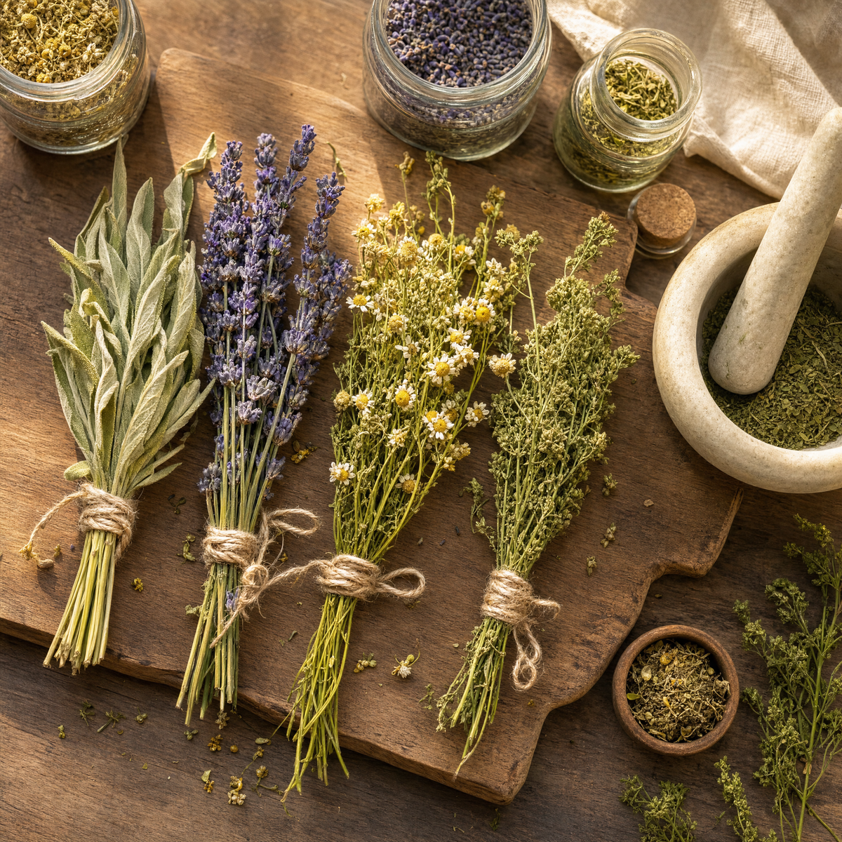 Herbs and handwritten remedy notes